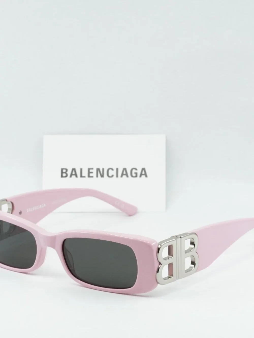 Balenciaga BB0096S 012 Rectangle Sunglasses - Pink / Grey